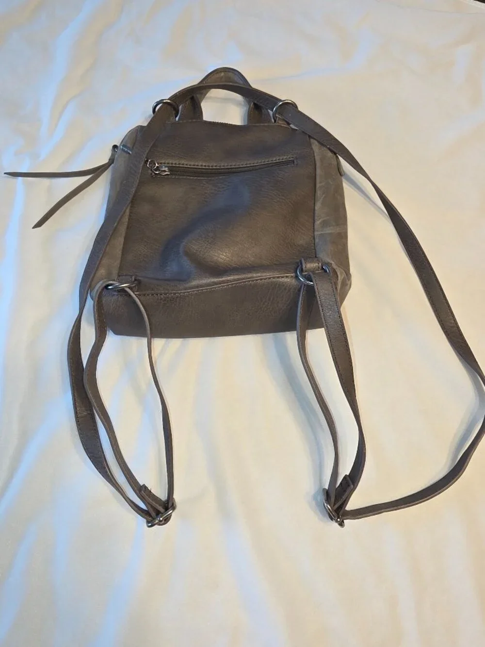 The Sak Loyola Leather Mini Convertible Backpack Floral Embossed Gray Neutral